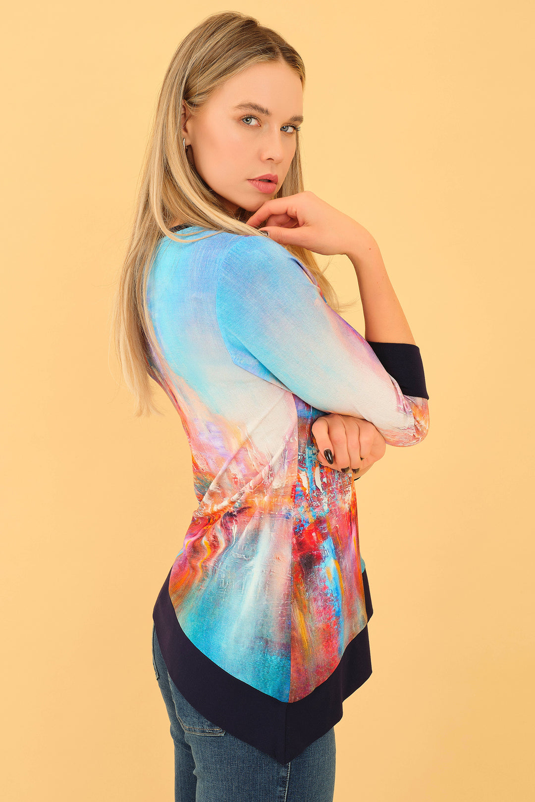 Dolcezza 75712 The Blue City Print Asymmetric Hem Top