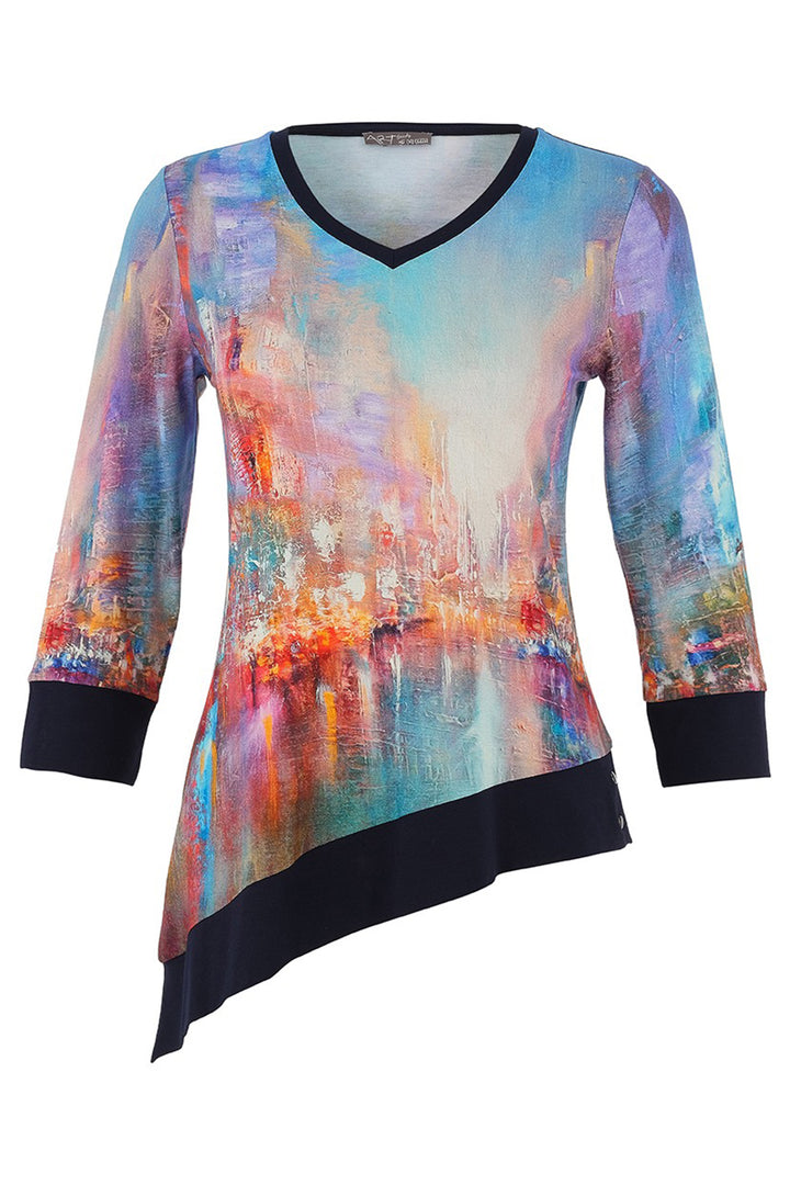 Dolcezza 75712 The Blue City Print Asymmetric Hem Top
