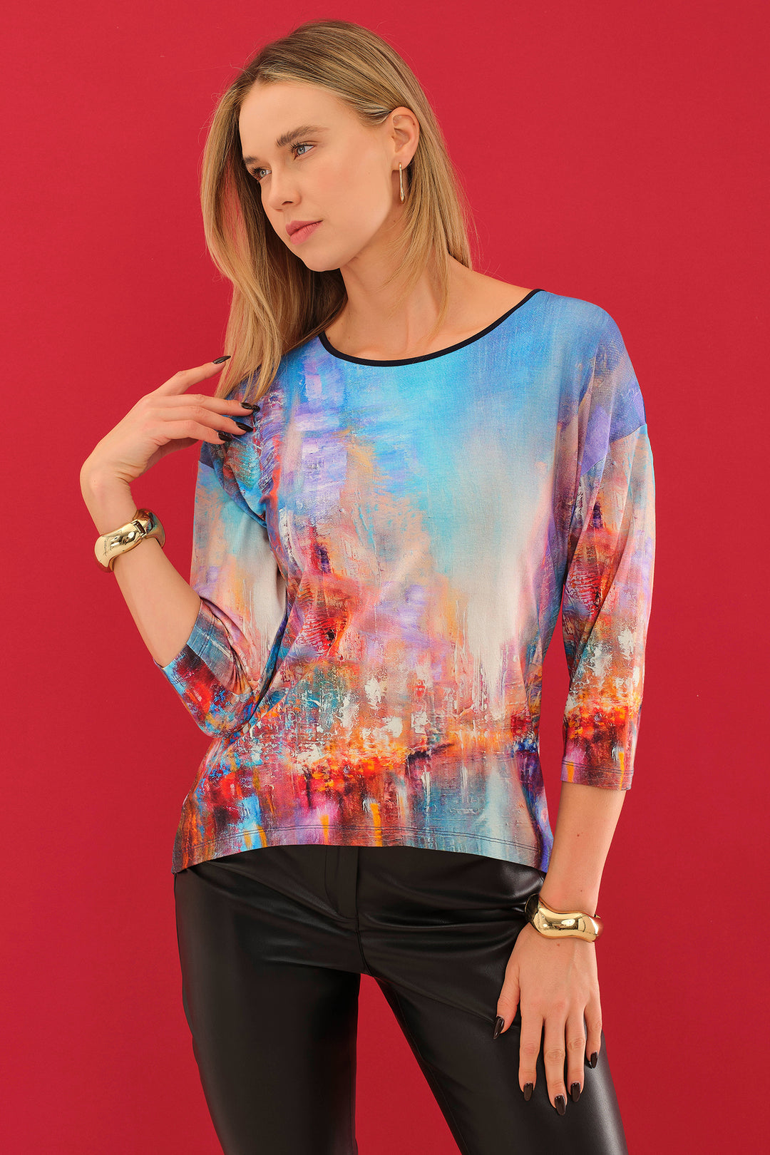Dolcezza 75713 The Blue City Print Zip Back Top