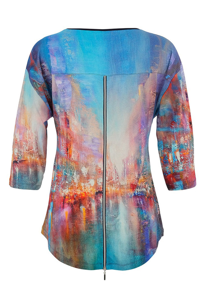 Dolcezza 75713 The Blue City Print Zip Back Top