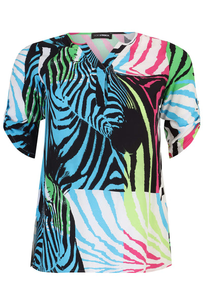 Doris Streich 268 228 Multicolour Zebra Print Shirt Sleeve Top - Rouge Boutique