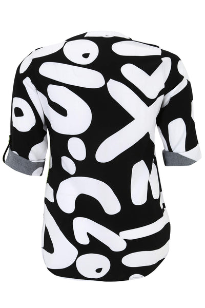 Doris Streich 279 108 Black & White Print V-Neck Top - Rouge Boutique