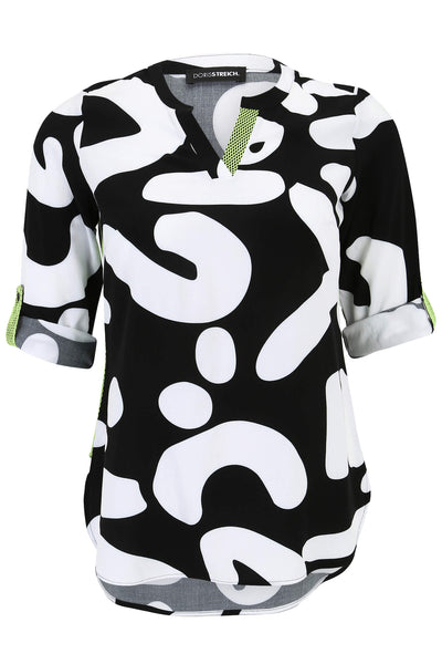 Doris Streich 279 108 Black & White Print V-Neck Top - Rouge Boutique