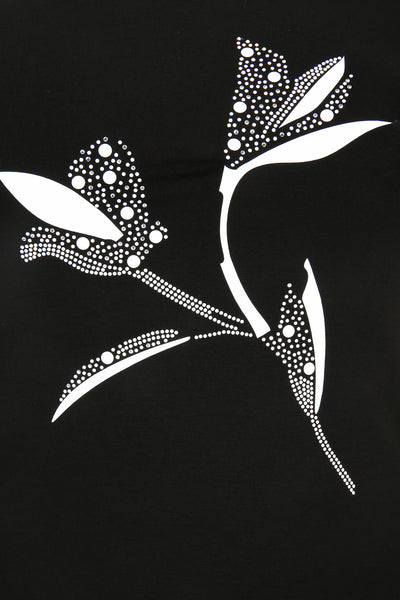 Doris Streich 559 270 Black Flower Print Diamante Sleeveless T-Shirt - Rouge Boutique
