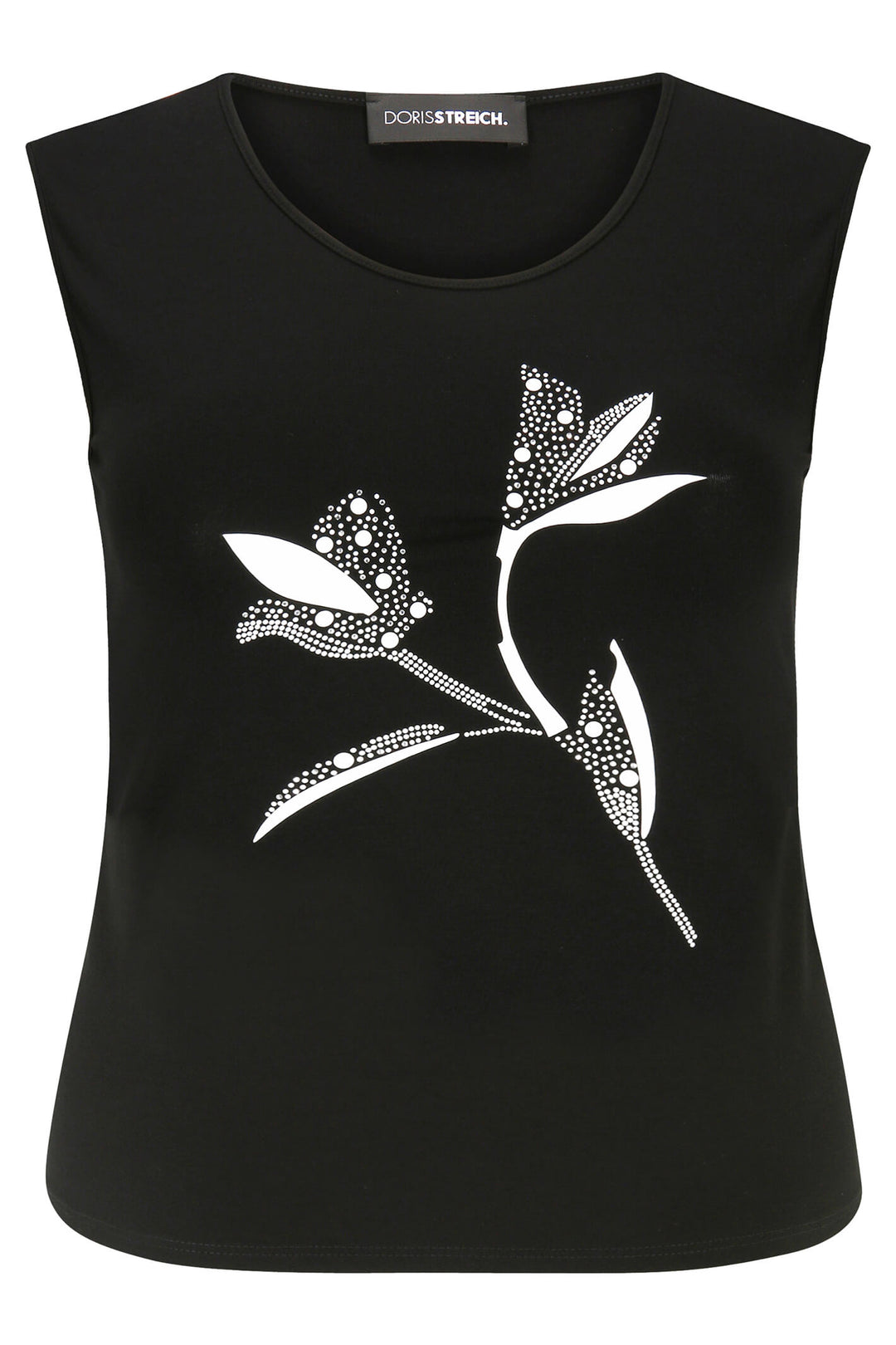 Doris Streich 559 270 Black Flower Print Diamante Sleeveless T-Shirt - Rouge Boutique
