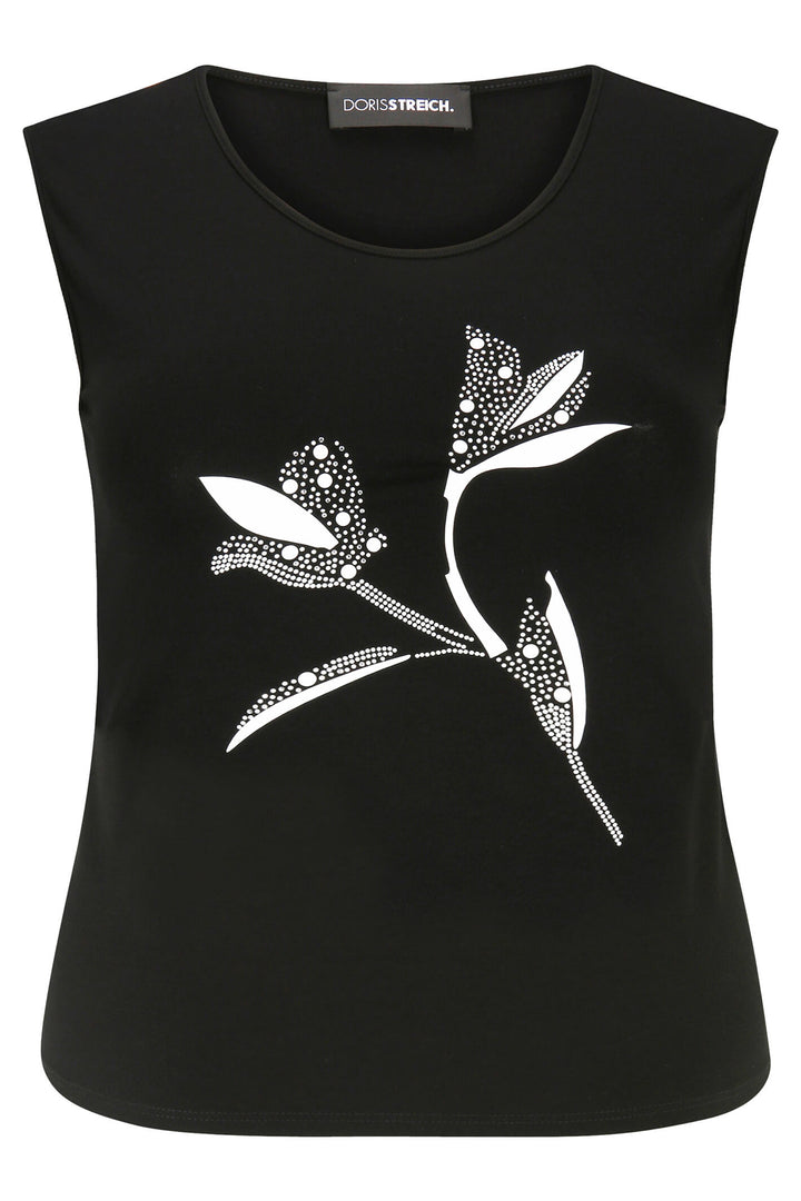 Doris Streich 559 270 Black Flower Print Diamante Sleeveless T-Shirt - Rouge Boutique