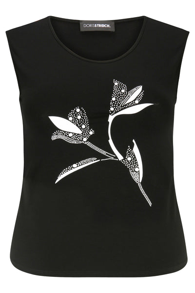 Doris Streich 559 270 Black Flower Print Diamante Sleeveless T-Shirt - Rouge Boutique