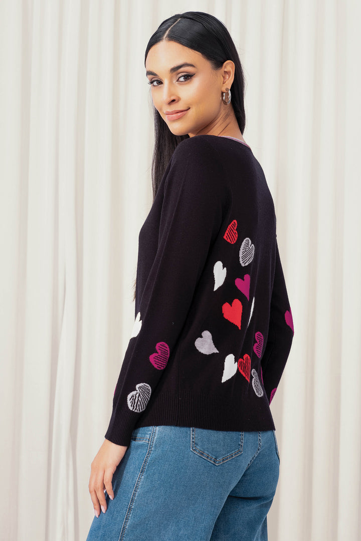Elena Wang EW35002 Black Heart Pattern Jumper