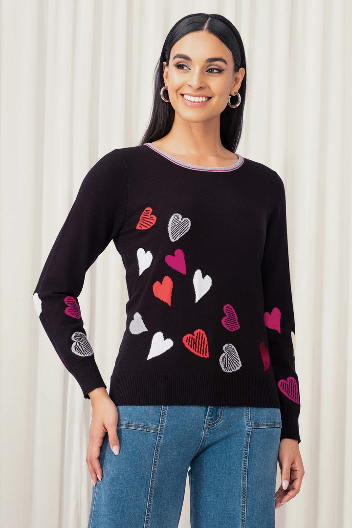 Elena Wang EW35002 Black Heart Pattern Jumper