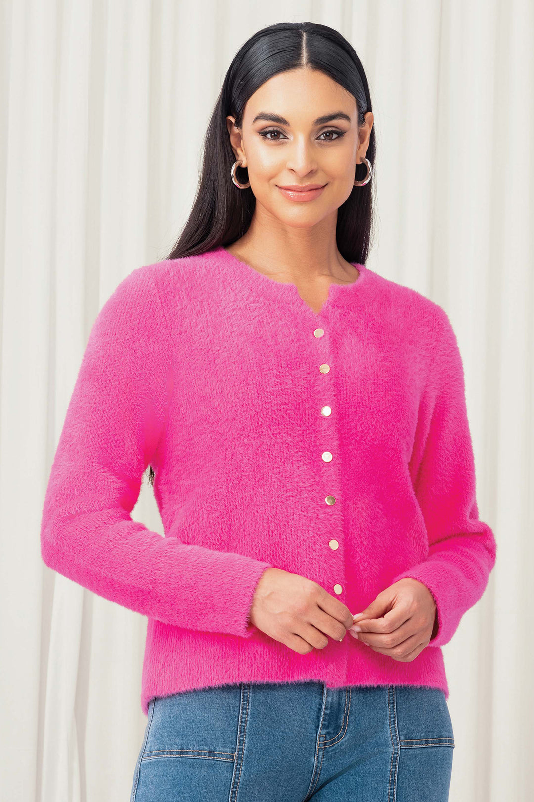 Elena Wang EW35005 Fuchsia Pink Cardigan - Rouge Boutique Inverness