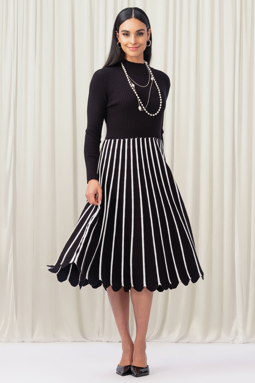 Elena Wang EW35085 Black White Knitted Skirt - Rouge Boutique Inverness