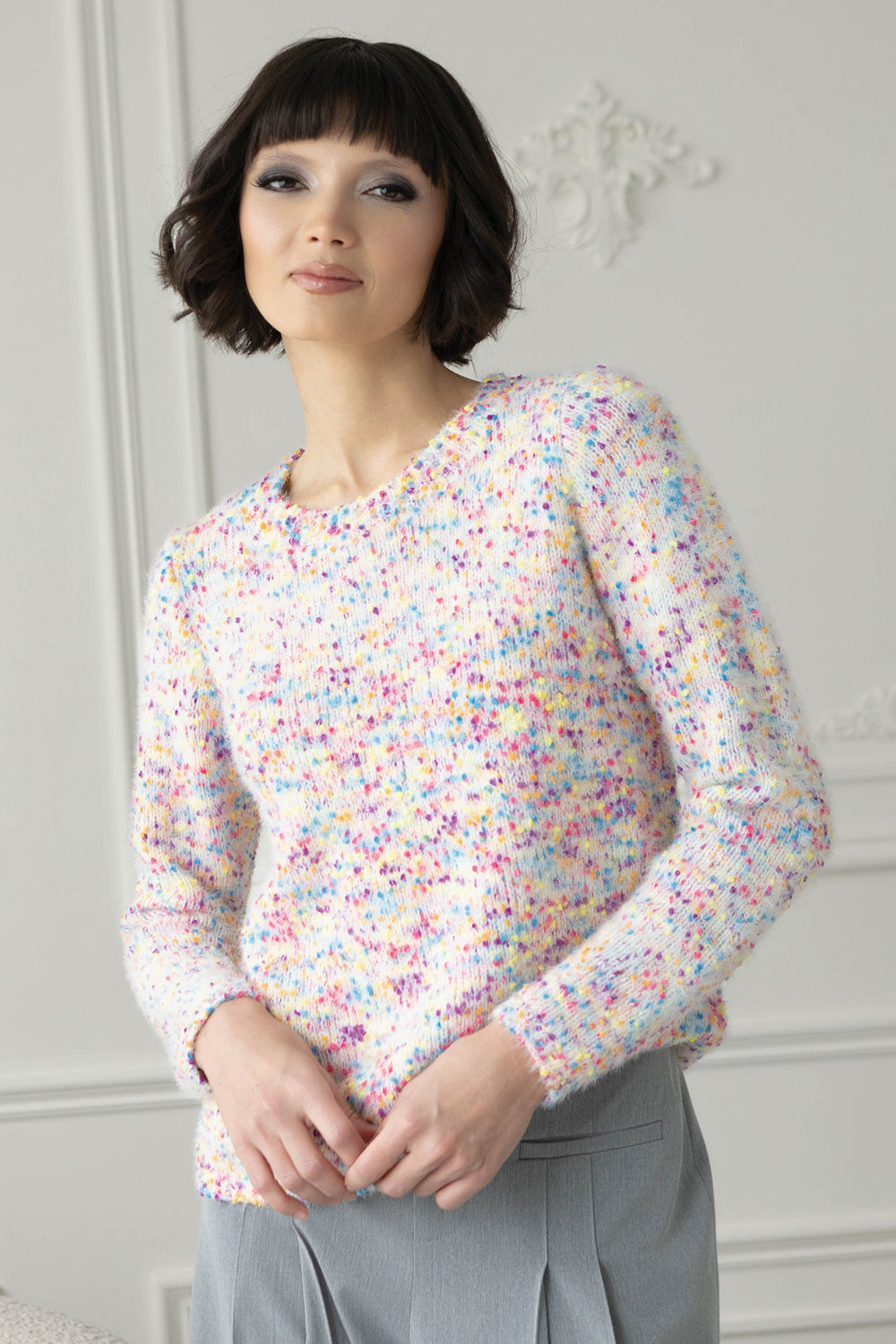 Elena Wang EW35135 White Multicolour Knit Jumper - Rouge Boutique Inverness