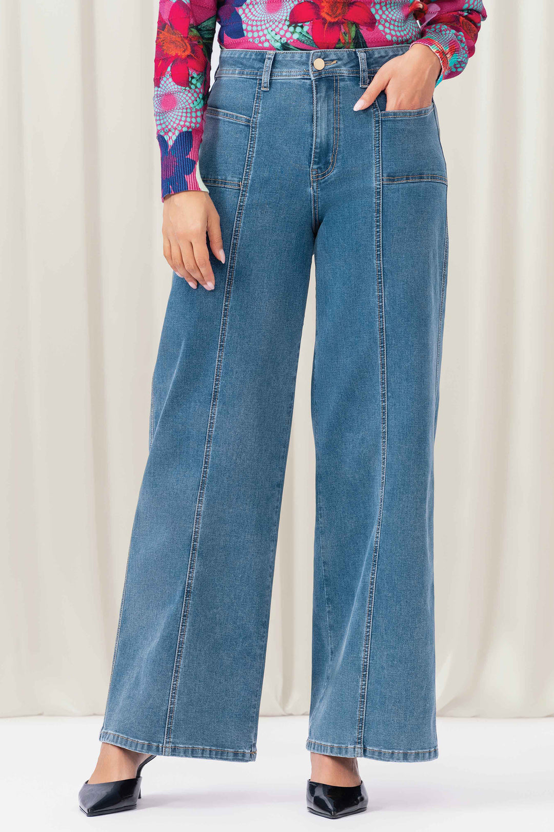 Elena Wang EW35175 Blue Wide Leg Denim Jeans - Rouge Boutique Inverness