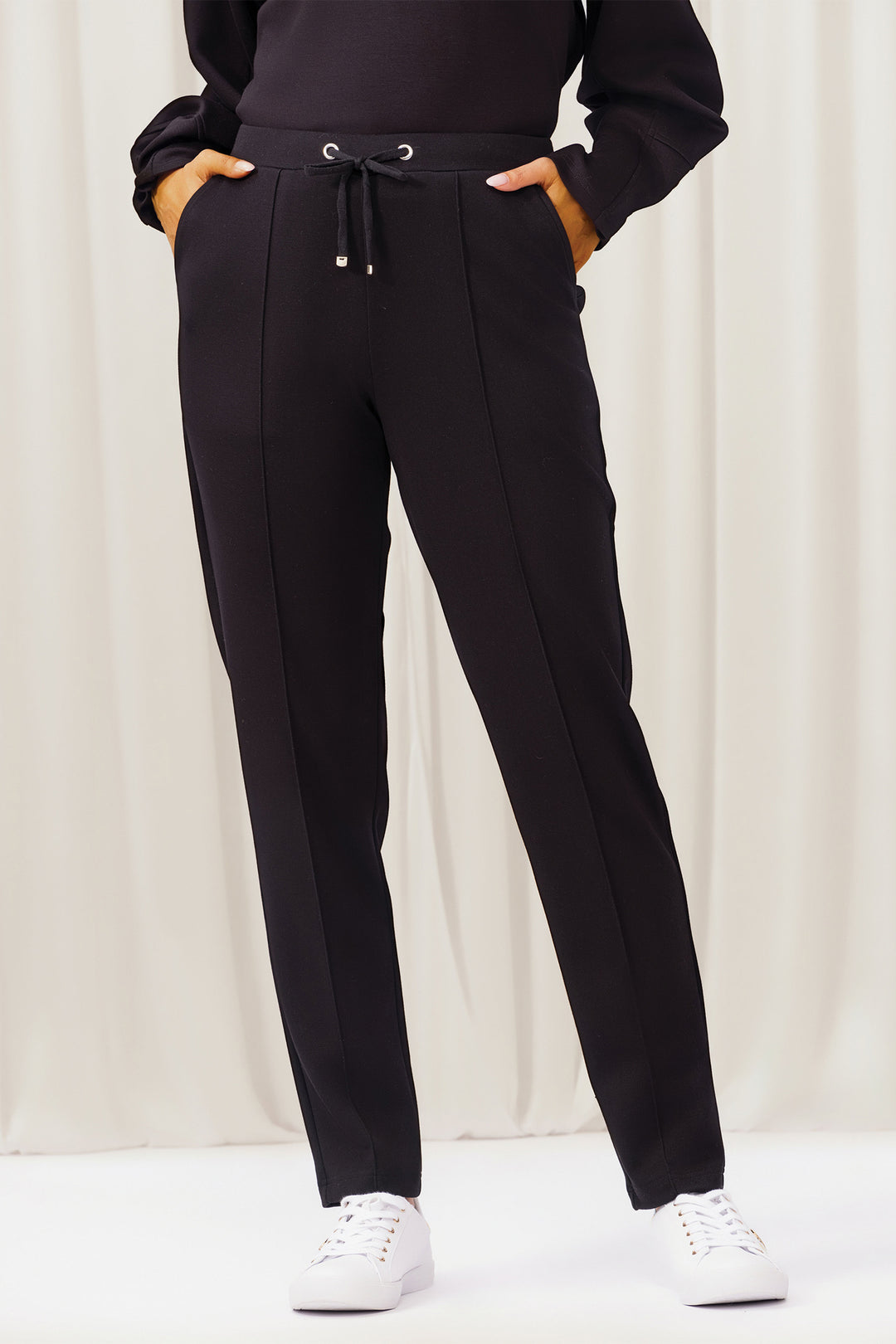 Elena Wang EW35201 Black Knit Drawstring Waist Trousers - Rouge Boutique Inverness