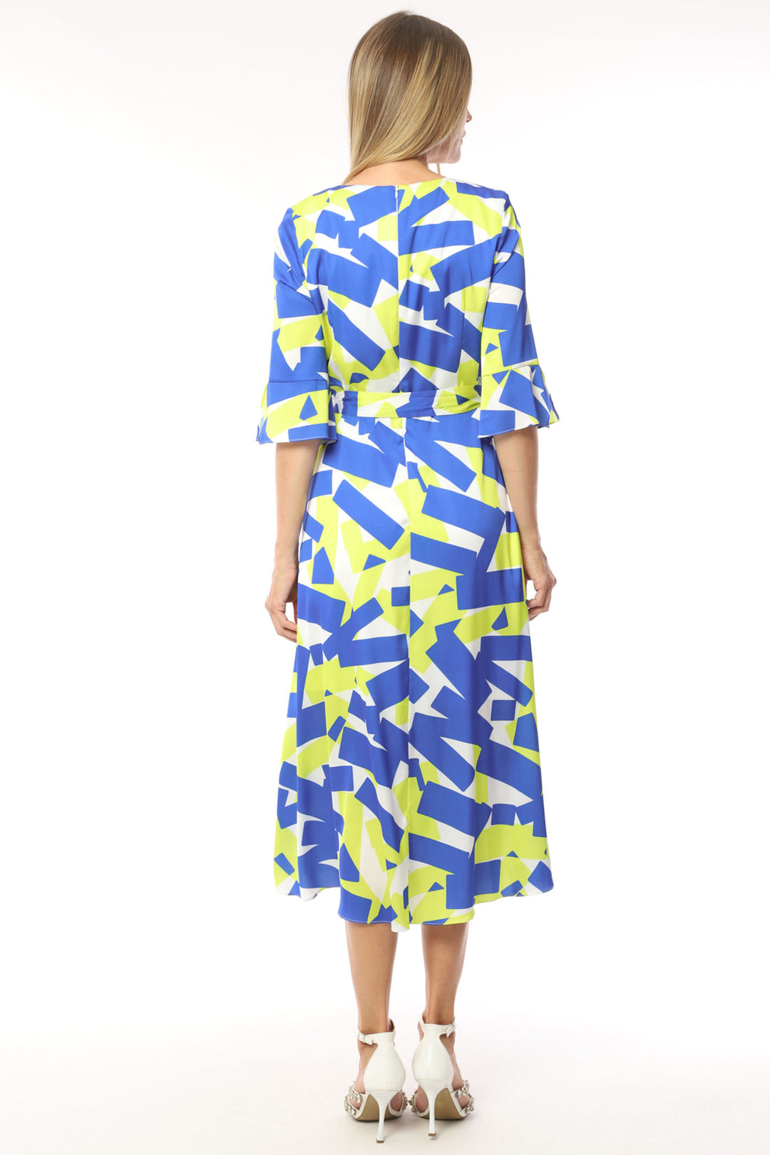 Ella Boo 2299-10 Royal Blue Lime Print Wrap Style Midi Occasion Dress - Rouge Boutique Inverness