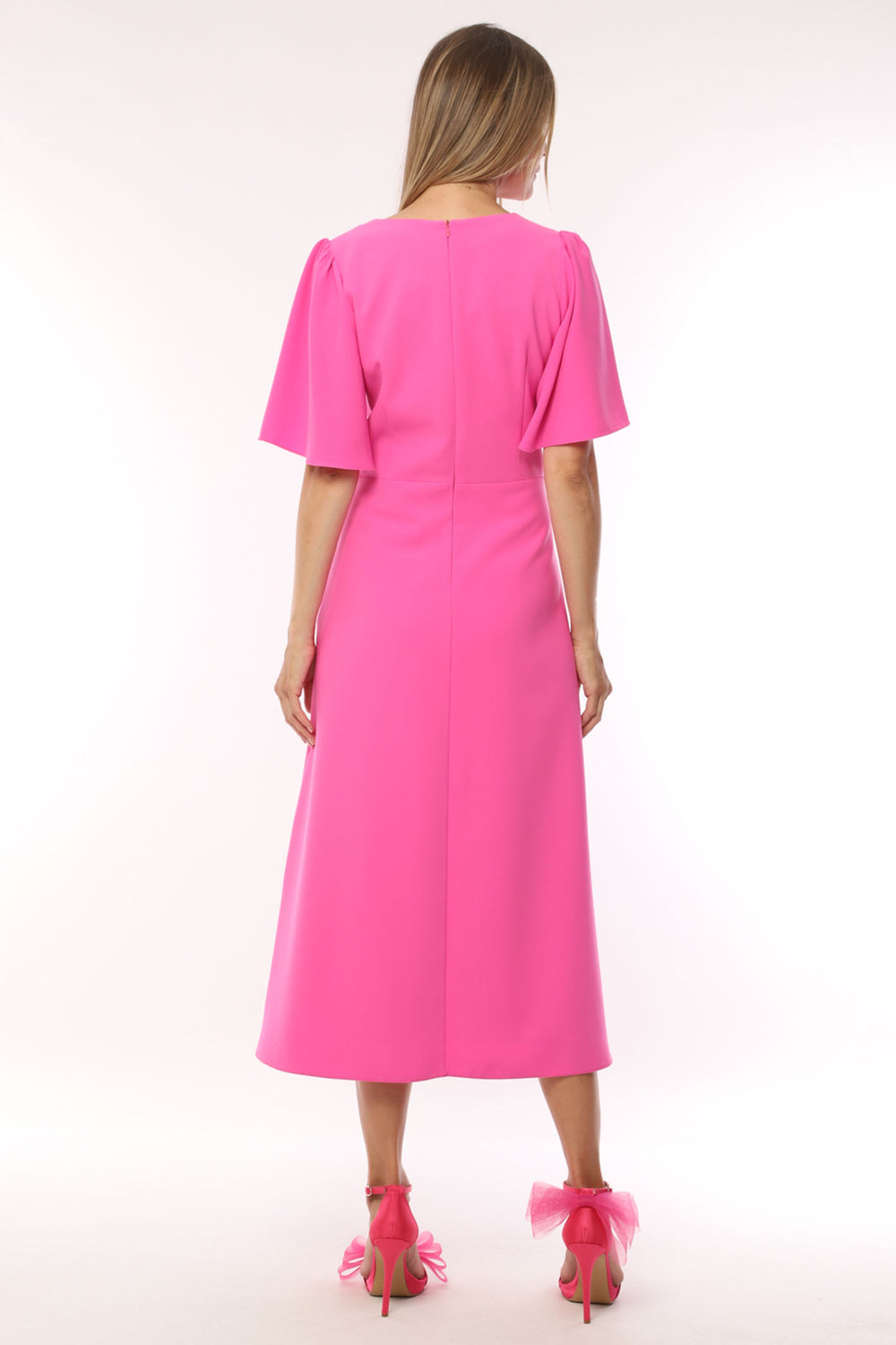 Ella Boo 2309-40 Pink V-Neck Bell Sleeve Midi Occasion Dress - Rouge Boutique Inverness