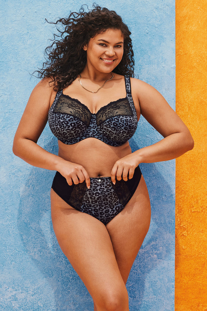 Elomi EL4110SND Morgan Snow Leopard Black Blue Print UW Bra - Rouge Boutique Inverness