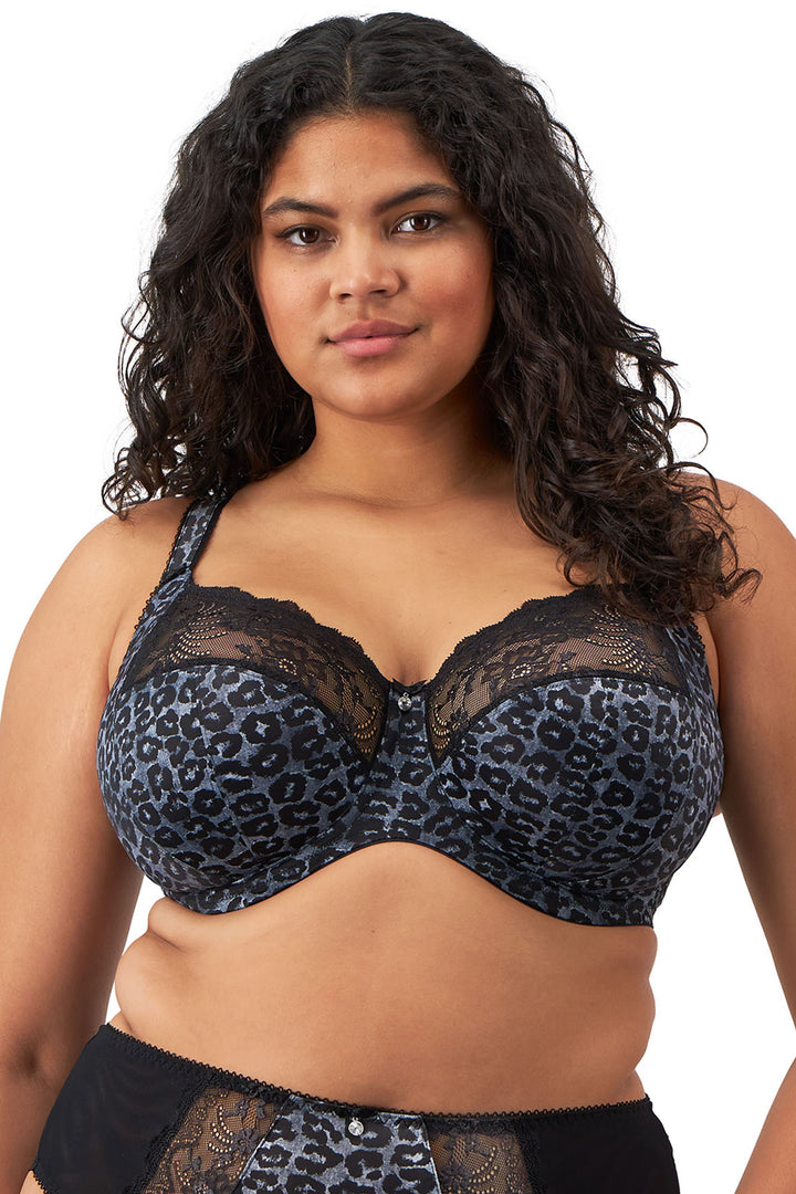 Elomi EL4110SND Morgan Snow Leopard Black Blue Print UW Bra - Rouge Boutique Inverness