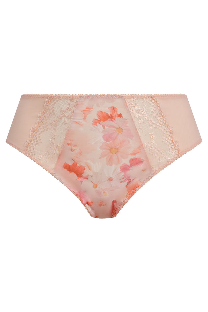 Floral-patterned underwear with lace trim on a white background