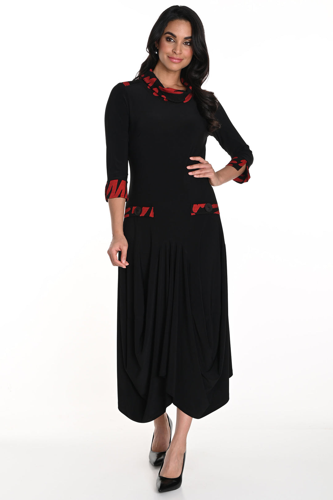 Frank Lyman 243116 Black Red Drape Skirt Dress - Rouge Boutique Inverness