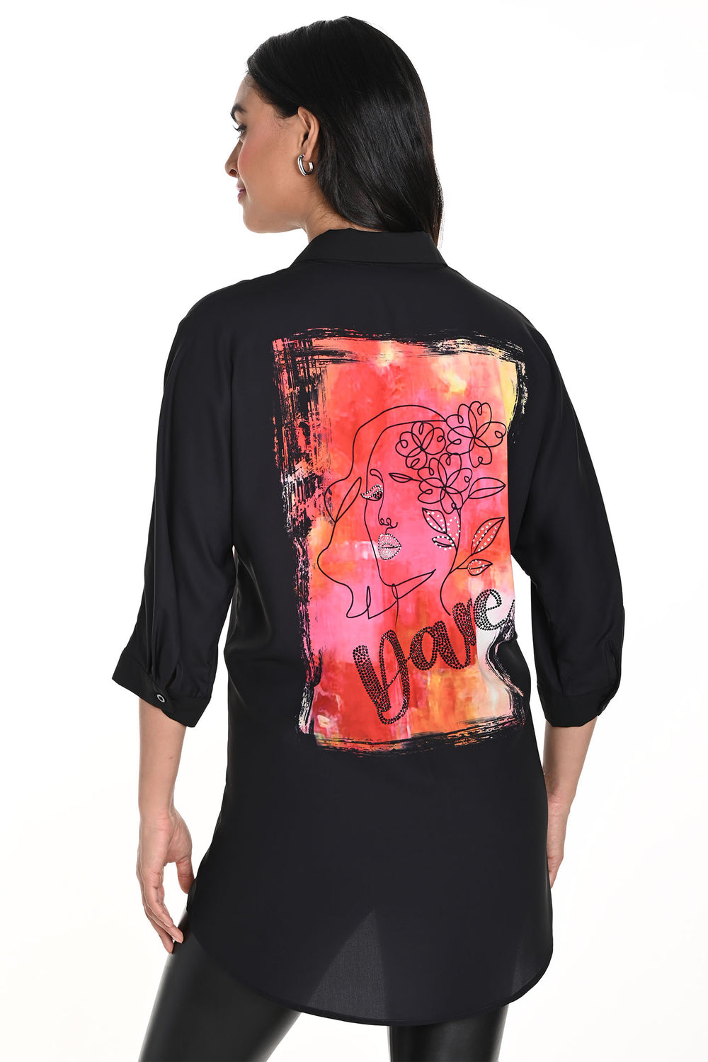 Frank Lyman 243488U Black Orange Print Shirt - Rouge Boutique