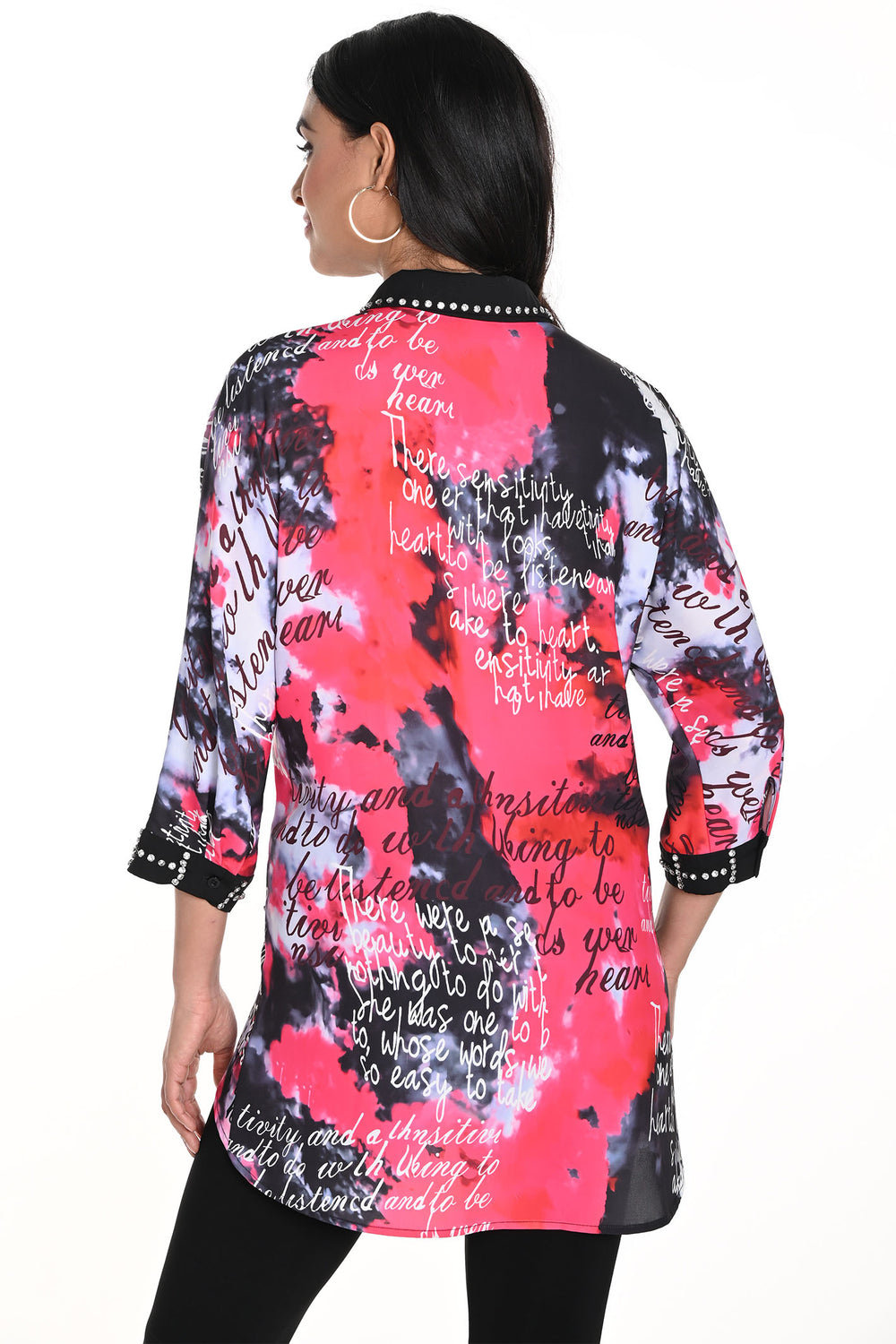 Frank Lyman 243524U Pink Black Print Shirt - Rouge Boutique