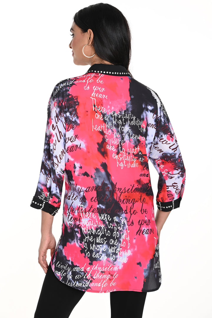 Frank Lyman 243524U Pink Black Print Shirt - Rouge Boutique