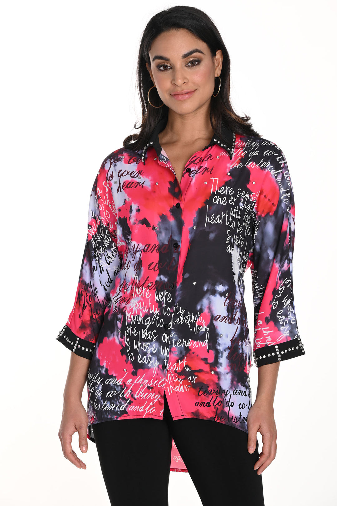 Frank Lyman 243524U Pink Black Print Shirt - Rouge Boutique