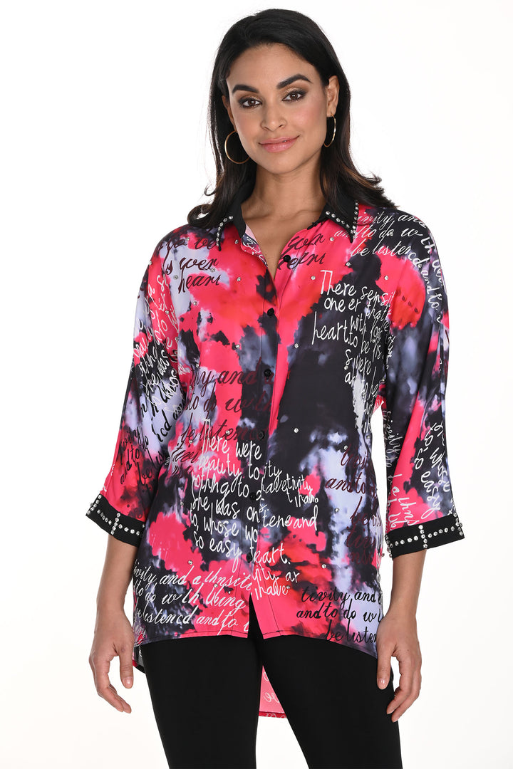 Frank Lyman 243524U Pink Black Print Shirt - Rouge Boutique