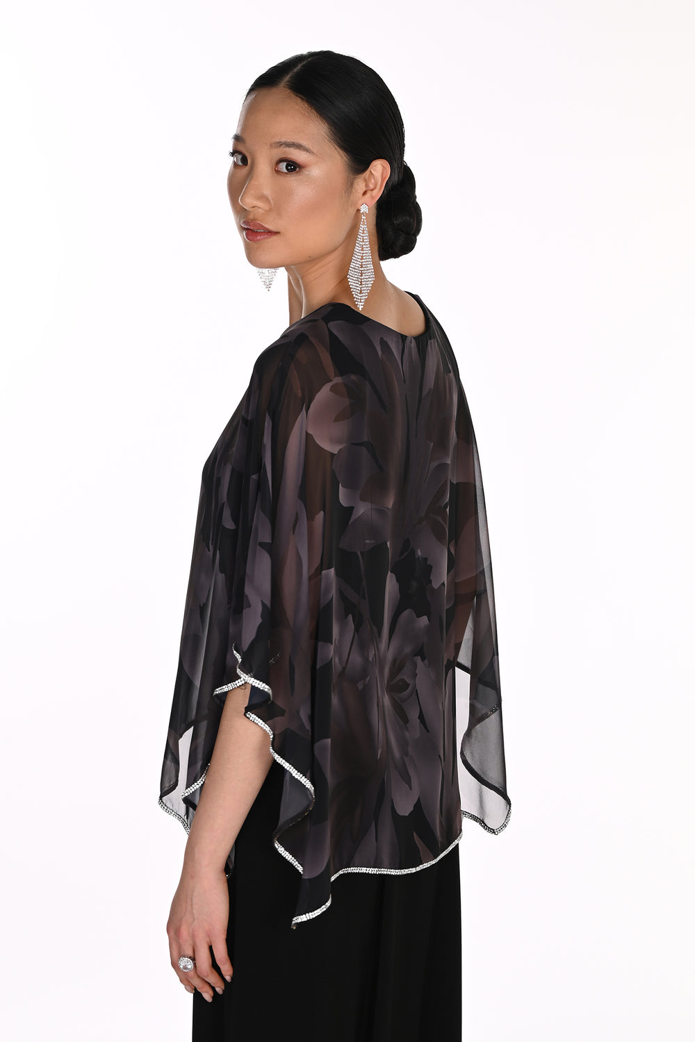 Frank Lyman Black Grey Floral Cape Top 269149 1020, back view
