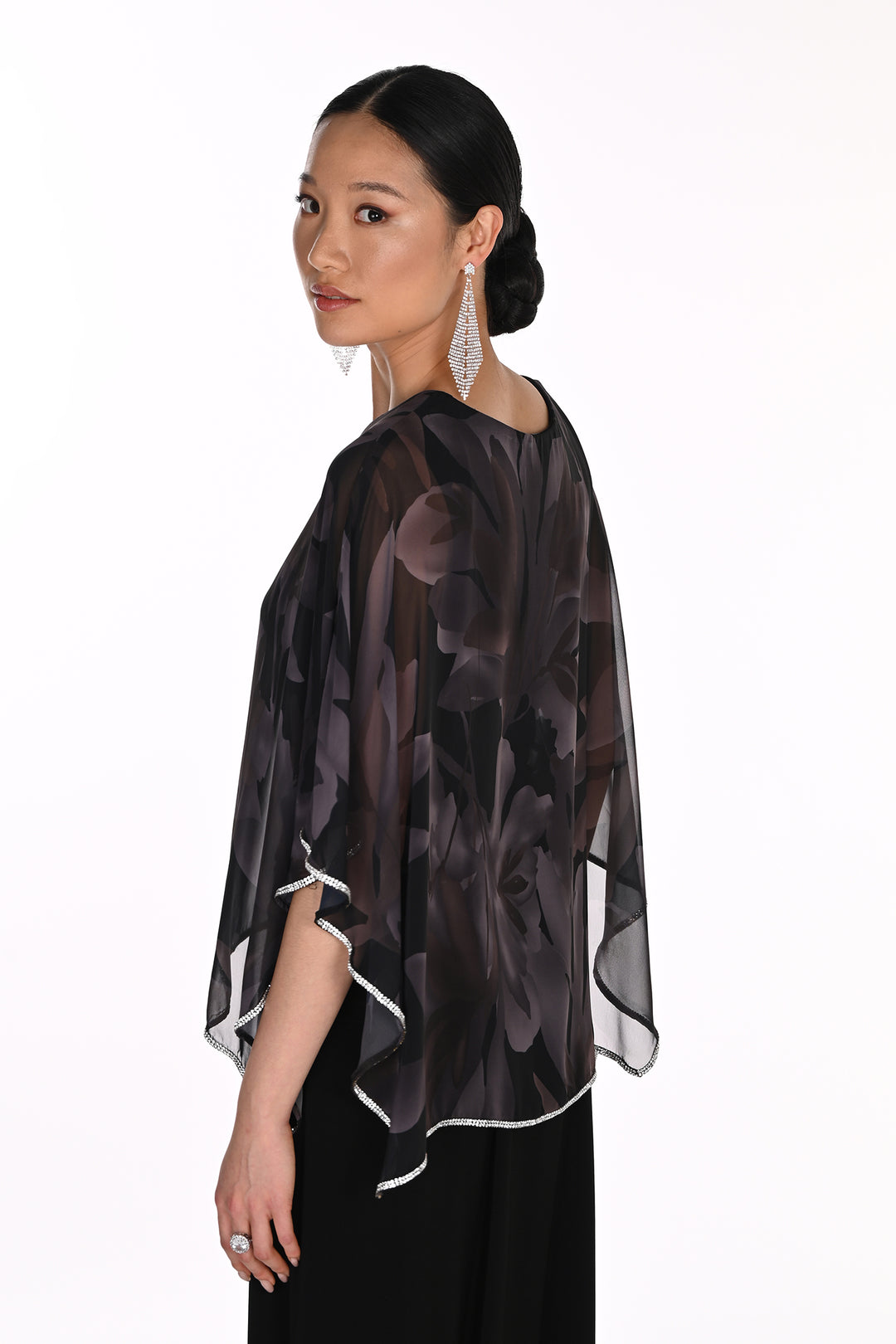 Frank Lyman Black Grey Floral Cape Top 269149 1020, back view