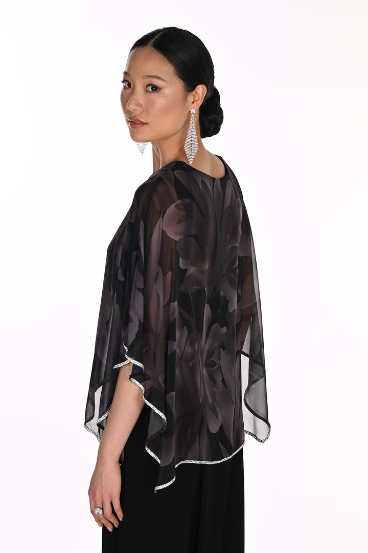 Frank Lyman Black Grey Floral Cape Top 269149 1020, back view