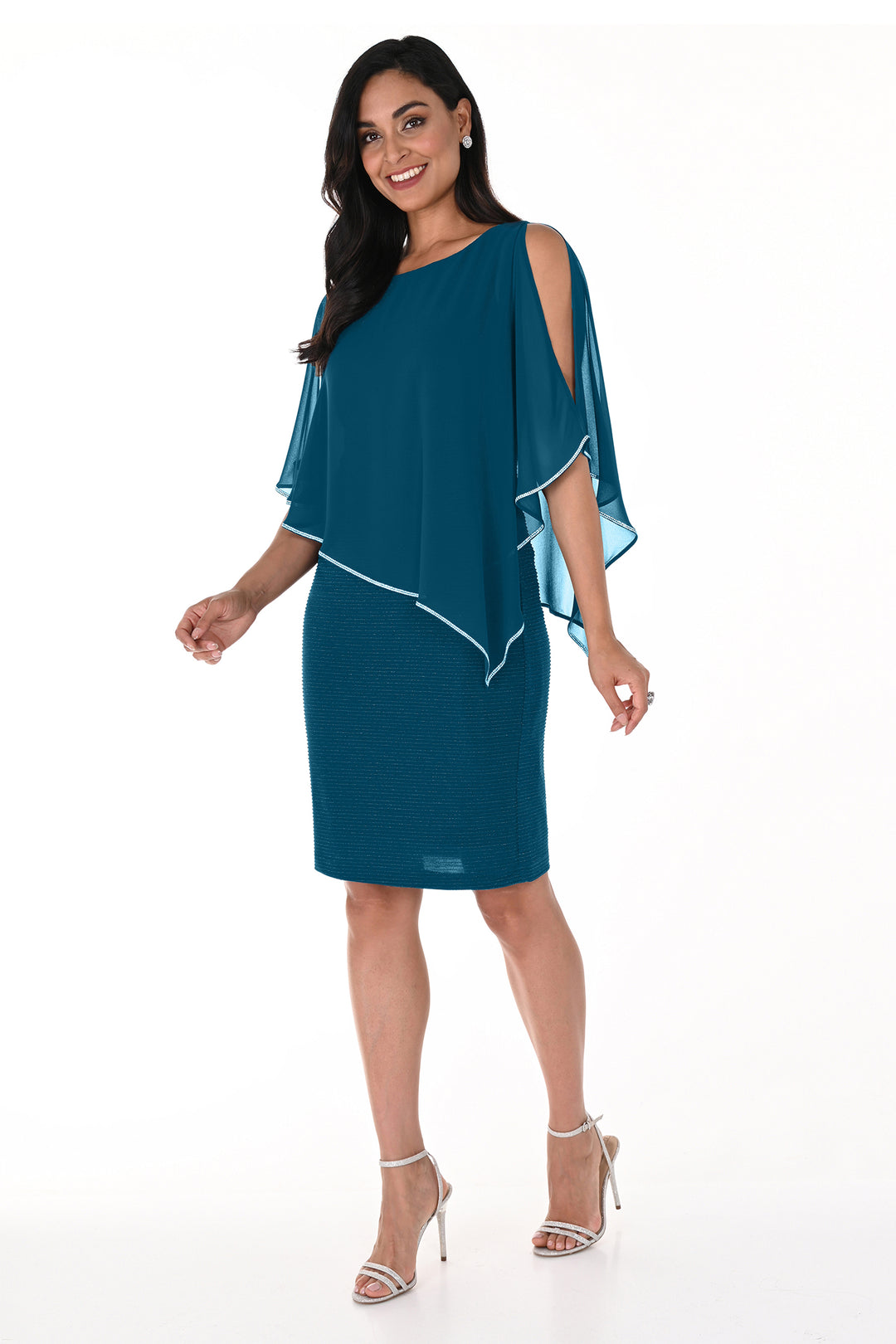 Frank Lyman Jade Green Cape Dress 219203 703, front view
