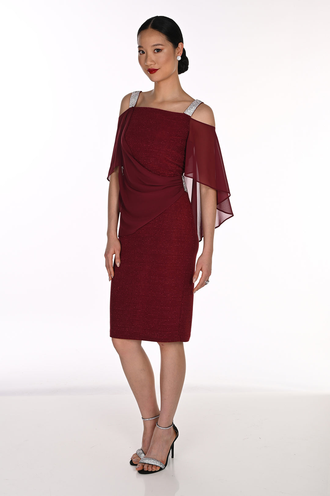 Frank Lyman Maroon Red Cold Shoulder Dress 269204 438, front view
