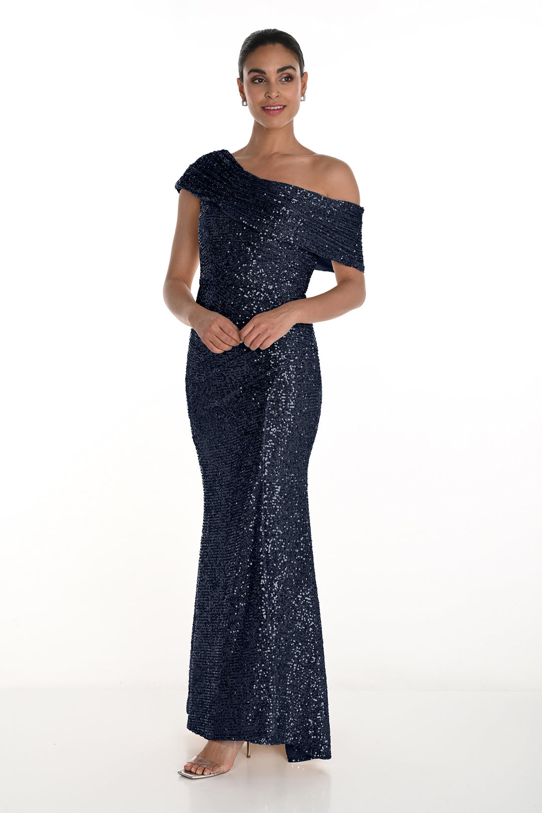 Frank Lyman Navy Sequin Knit Maxi Dress 268270 301, front view