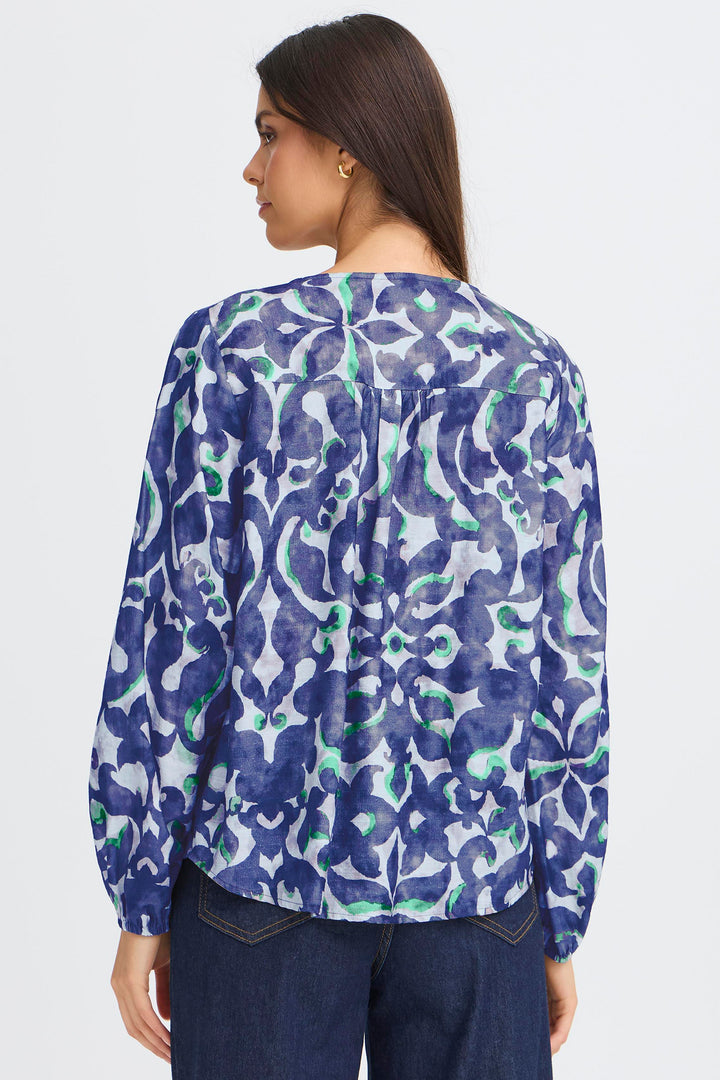 Fransa 20617394 Frariana Navy Green Boho Bloom Print Blouse 900005107