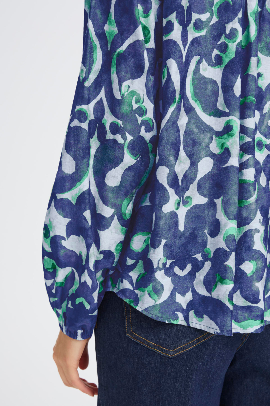 Fransa 20617394 Frariana Navy Green Boho Bloom Print Blouse 900005107