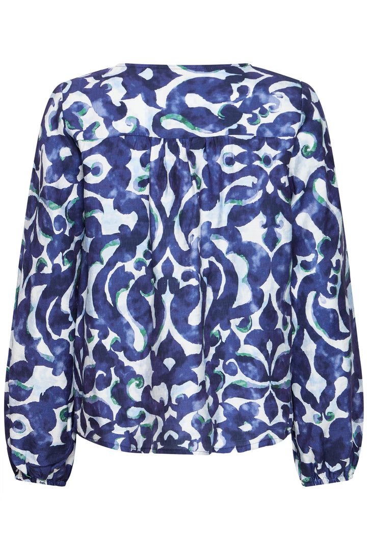 Fransa 20617394 Frariana Navy Green Boho Bloom Print Blouse 900005107