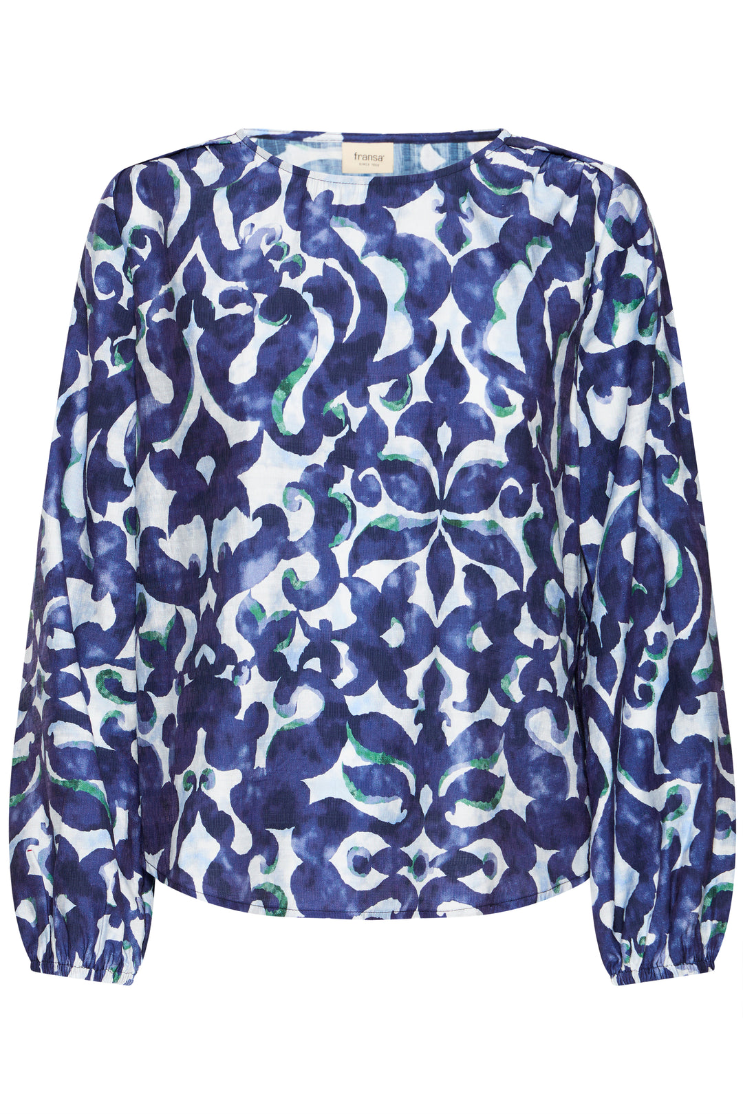 Fransa 20617394 Frariana Navy Green Boho Bloom Print Blouse 900005107