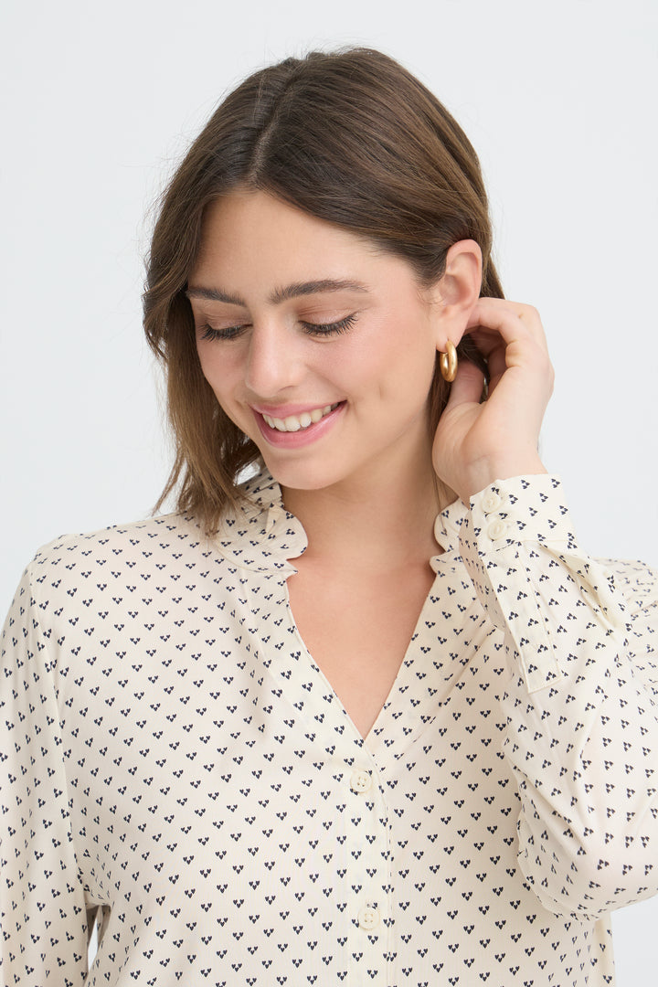 Fransa 20617410 Frjustine Cream Graphic Heart Print Shirt 900008231