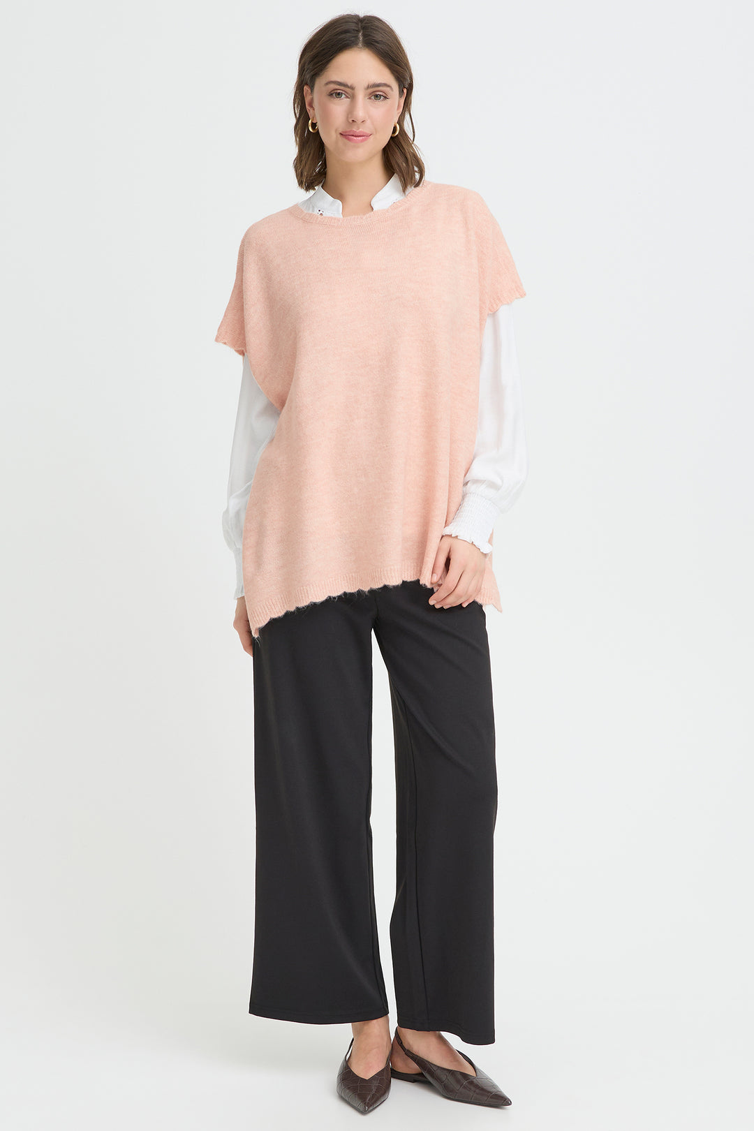 Fransa 20617676 Frelise Rose Smoke Knit Poncho 141502