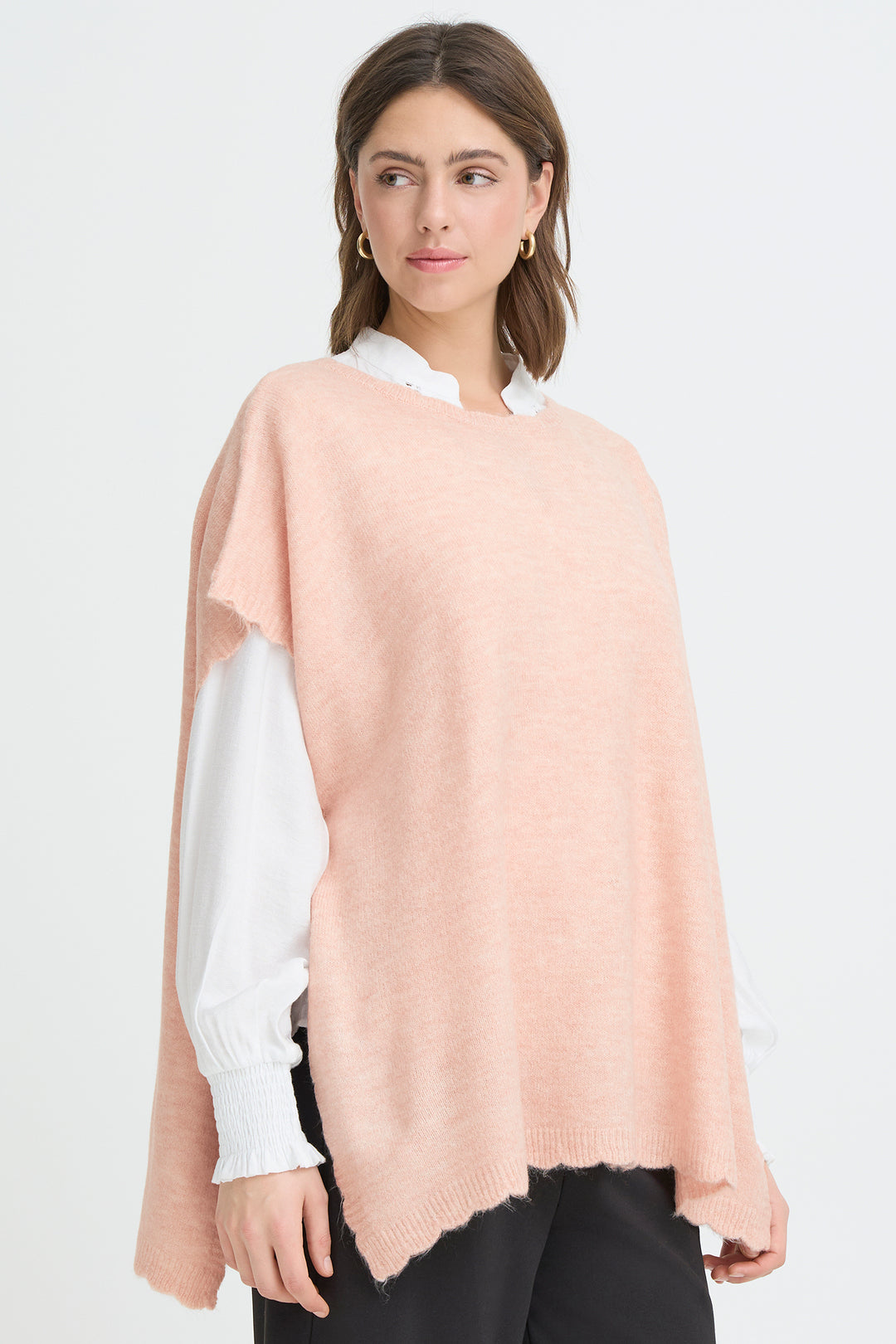 Fransa 20617676 Frelise Rose Smoke Knit Poncho 141502