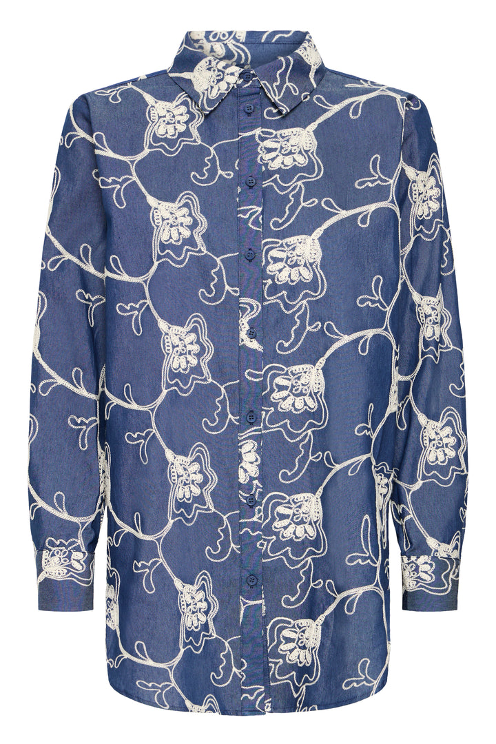 Fransa 20617796 Frdarani Mid Blue Embroidered Shirt 900007412
