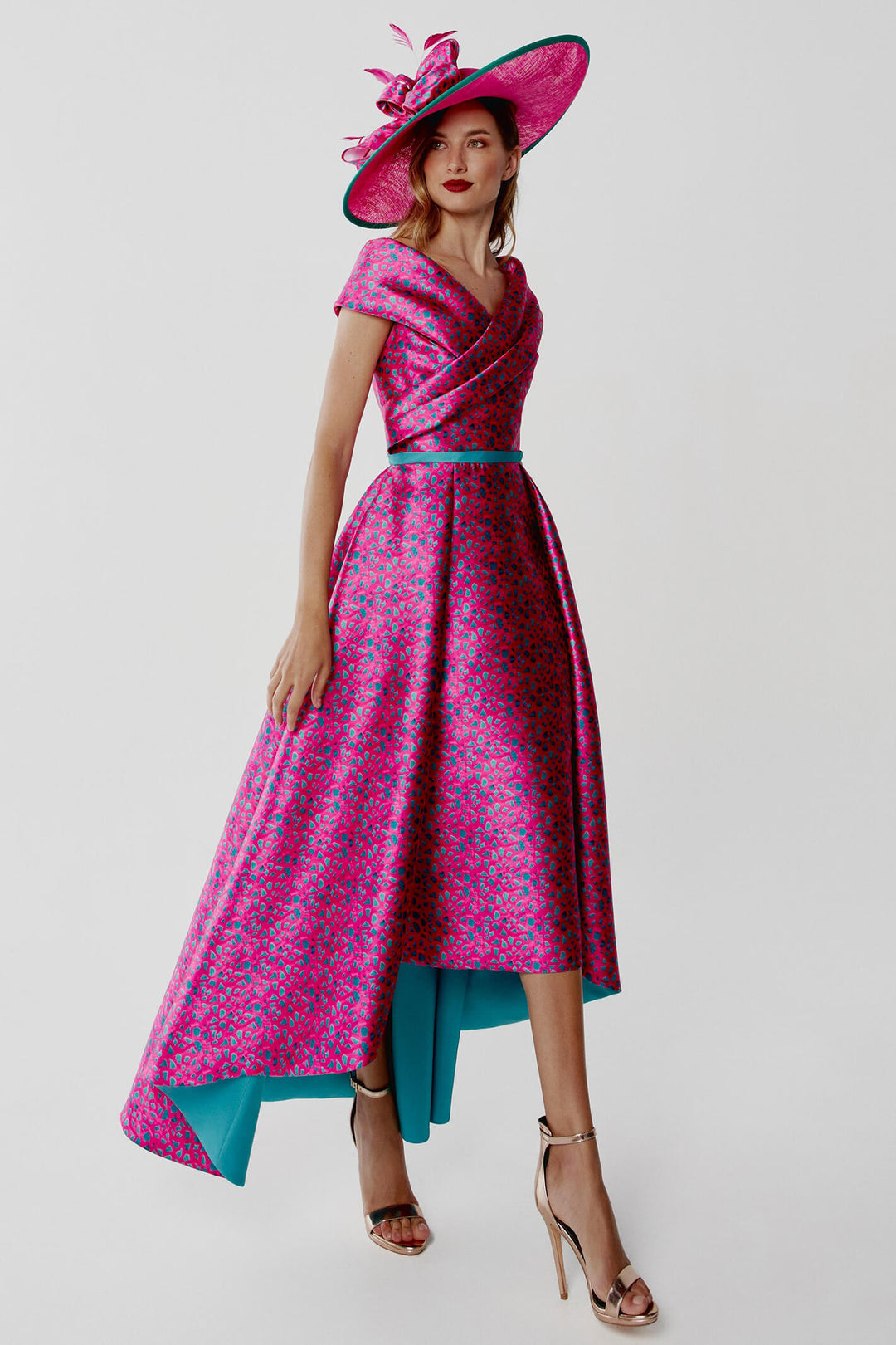 Gabriella Sanchez 7617 Fuchsia Green Print High Low Dress - Rouge Boutique Inverness