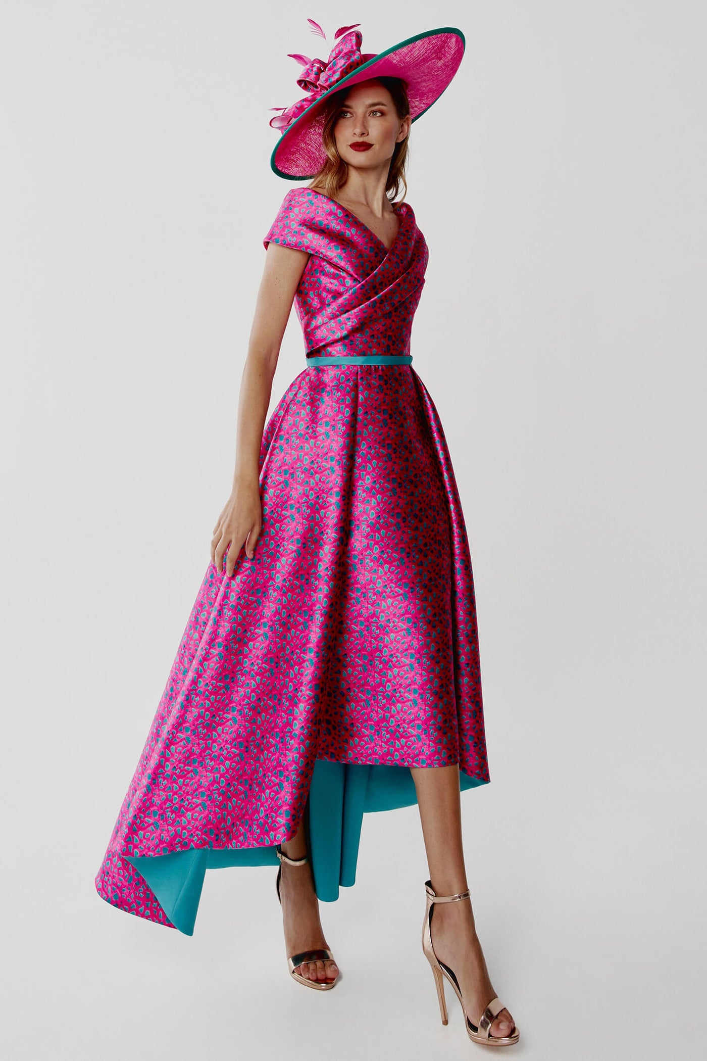 Gabriella Sanchez 7617 Fuchsia Green Print High Low Dress - Rouge Boutique Inverness