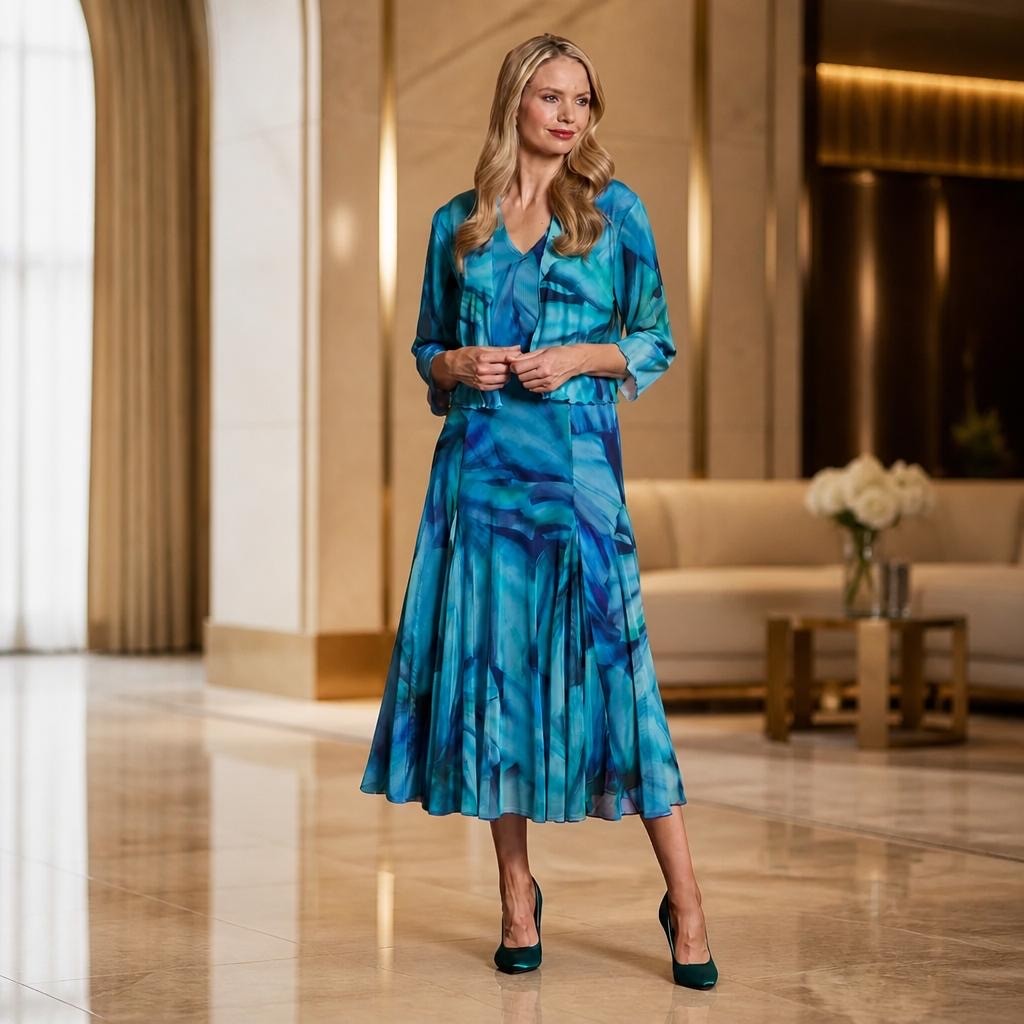 Glitz 1668 Dress Bolero and Shrug in Cobalt Print