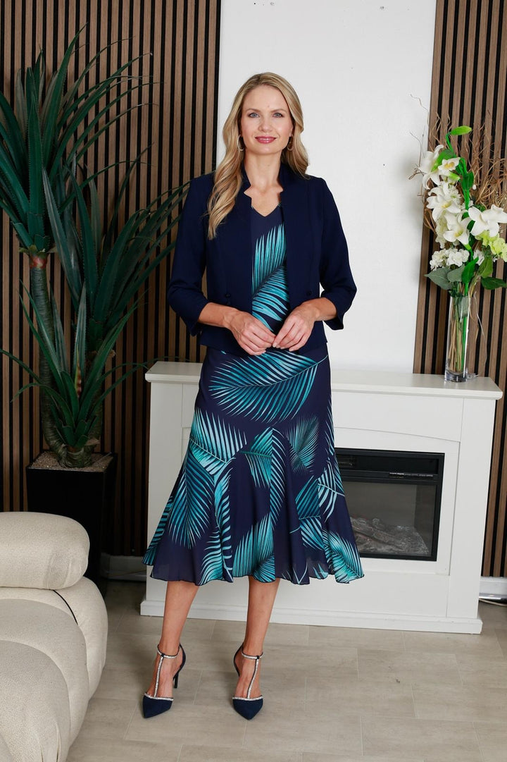 Glitz 1479 Dress and Jacket Teal and Navy