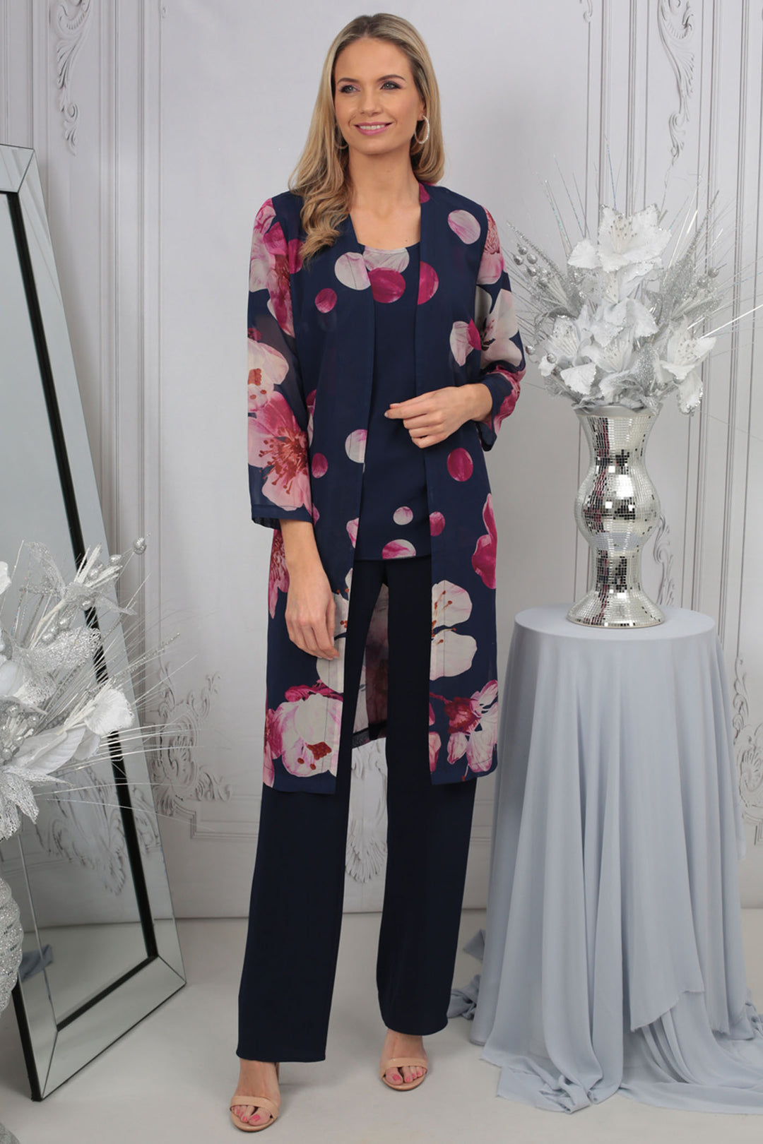 Glitz 1302 Navy Floral Trouser Suit - Rouge Boutique Inverness