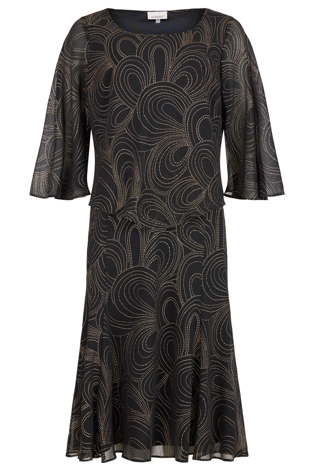 Godske 18747 1122 90 Black Gold Dot Print Occasion Dress - Rouge Boutique Inverness