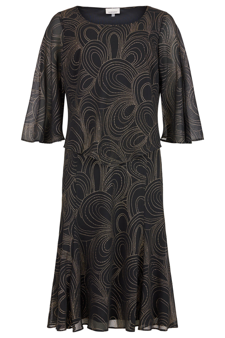 Godske 18747 1122 90 Black Gold Dot Print Occasion Dress - Rouge Boutique Inverness